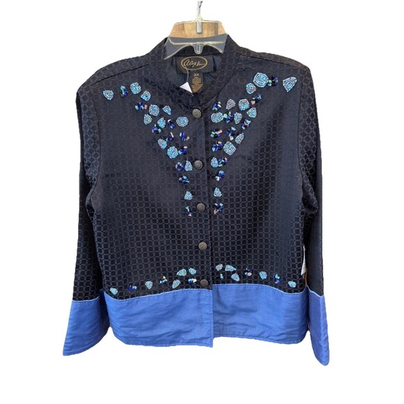 Alex Kim Beaded Jacket Women 2X Black Blue Buttons Lined NEW - Picture 9 of 9